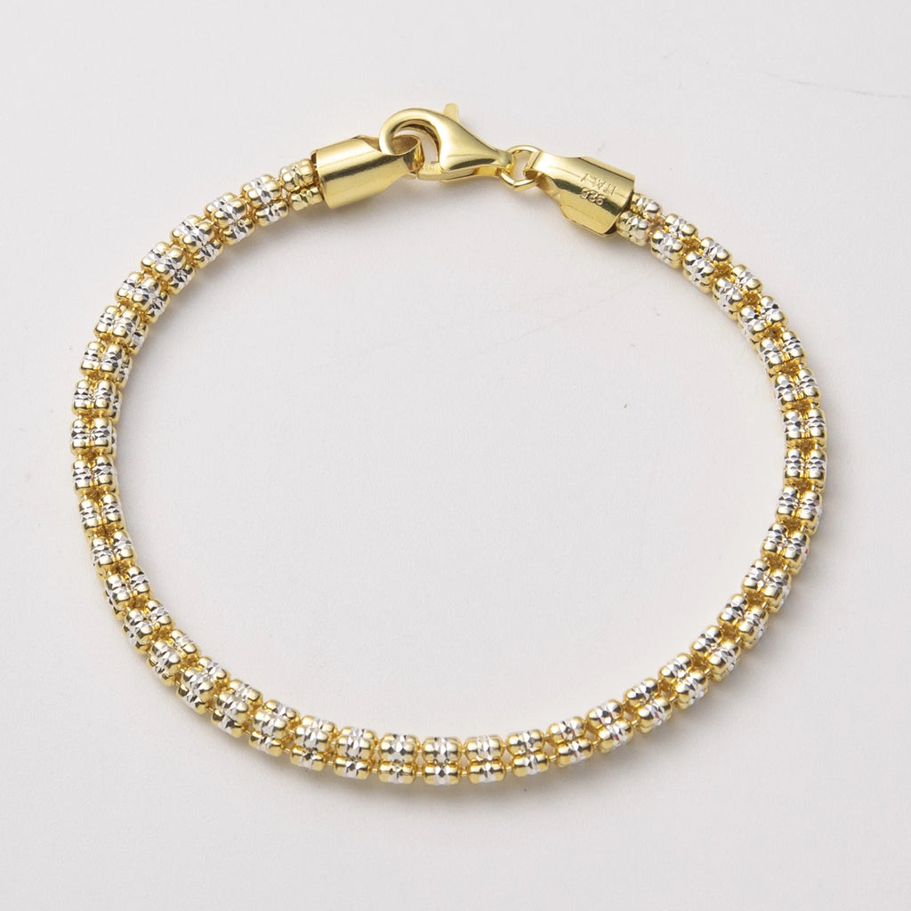 4mm Two-Tone Ice Link Chain Bracelet 14K Yellow Gold-Plated 925 Sterling Silver Bracelet for Men Women