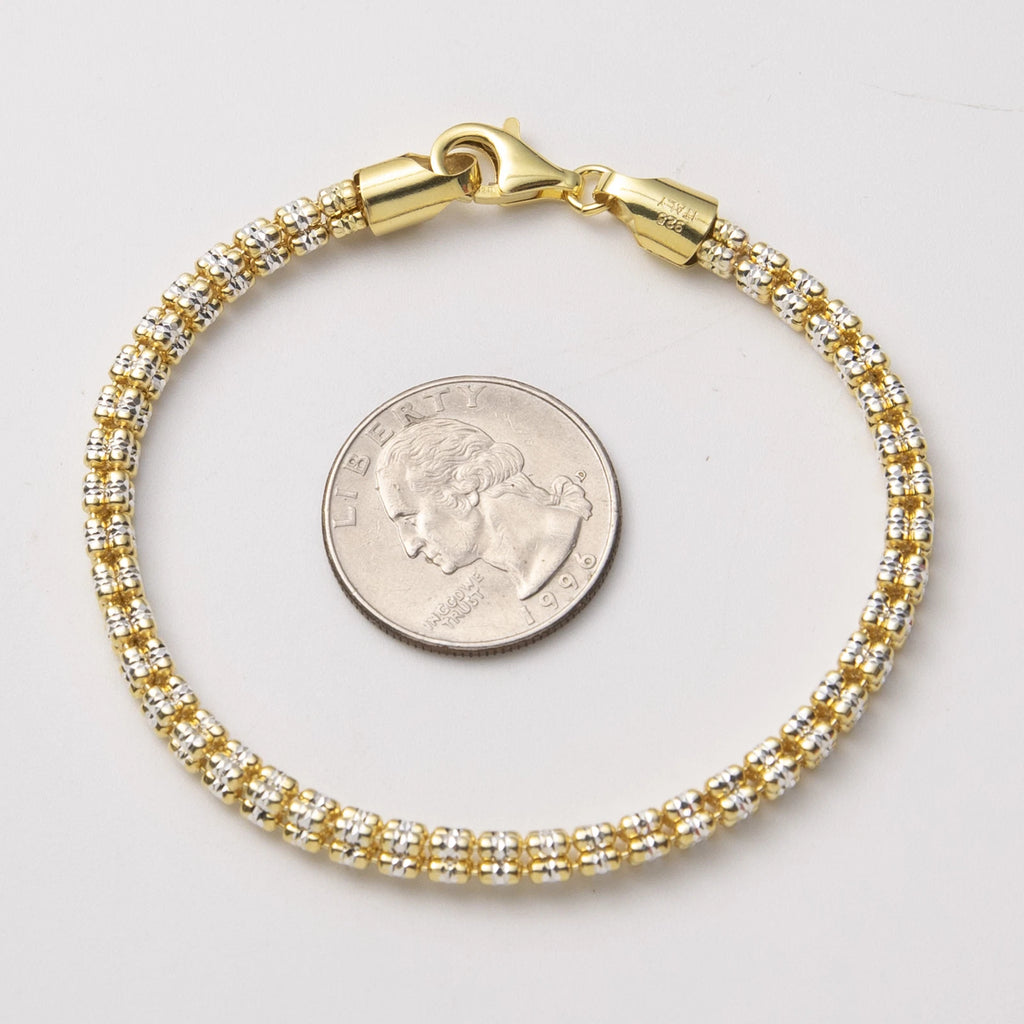 4mm Two-Tone Ice Link Chain Bracelet 14K Yellow Gold-Plated 925 Sterling Silver Bracelet for Men Women