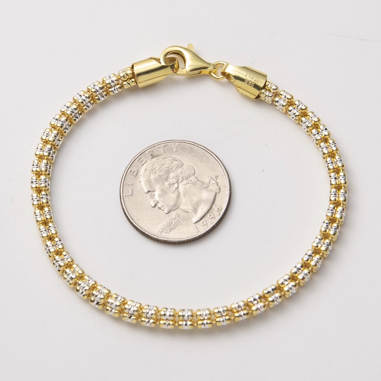 4mm Two-Tone Ice Link Chain Bracelet 14K Yellow Gold-Plated 925 Sterling Silver Bracelet for Men Women