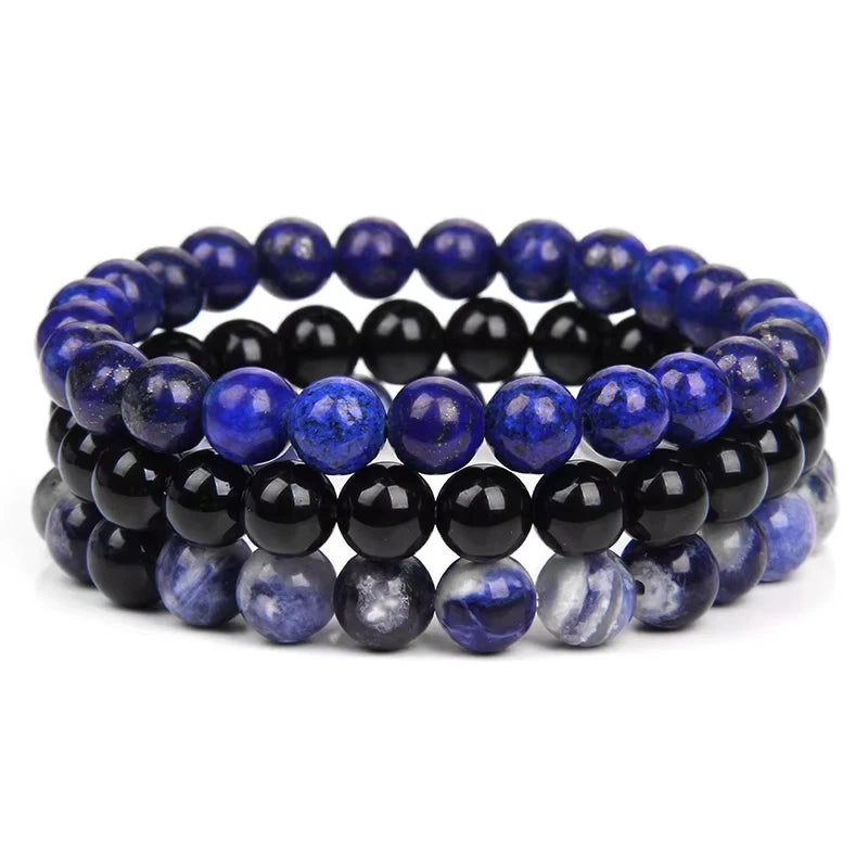 3PCS Energy Healing Bracelet Set Hematite Tiger Eye Beaded Stretch Bracelet for Men Women