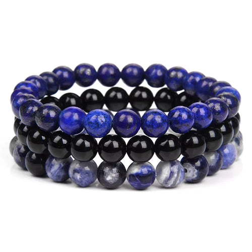 3PCS Energy Healing Bracelet Set Hematite Tiger Eye Beaded Stretch Bracelet for Men Women