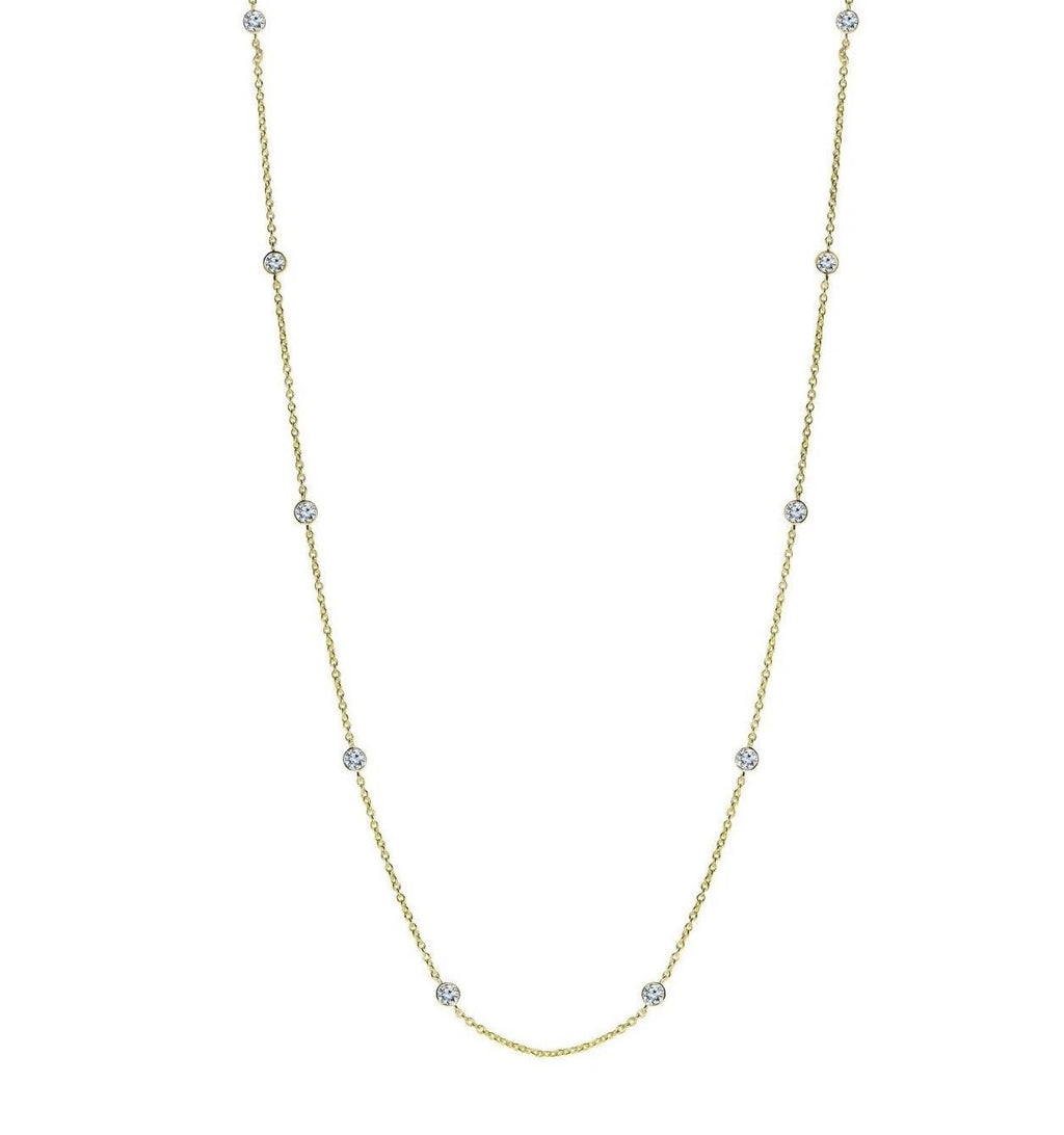 Bezet Bezel CZ by the Yard Necklace 14K Yellow Gold-Plated Silver Cable Chain Necklace for Women