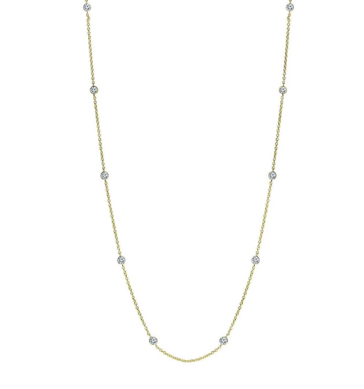 Bezet Bezel CZ by the Yard Necklace 14K Yellow Gold-Plated Silver Cable Chain Necklace for Women