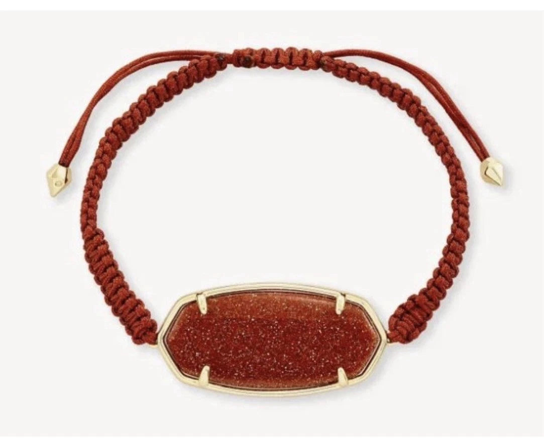 Kendra Scott Elle Friendship Bracelet Orange Goldstone & 14K Gold-Plated Adjustable Chain Bracelet for Women